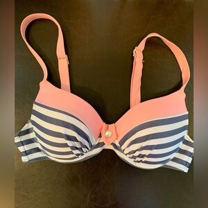 Women’s Gray/White Stripe w/Pink Top Border Push Up Bikini Bra Top; Size S
